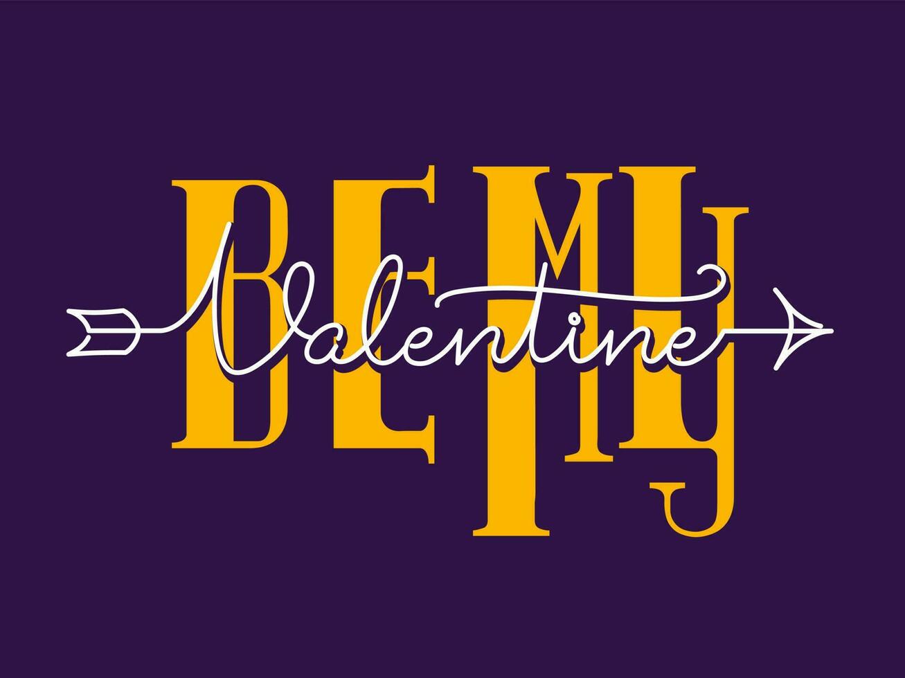 Yellow and White Font Be My Valentine on Purple Background. vector