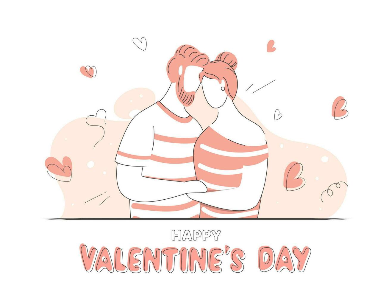 Loving Faceless Young Couple with Hearts Decorated on Abstract White Background for Happy Valentine's Day. vector