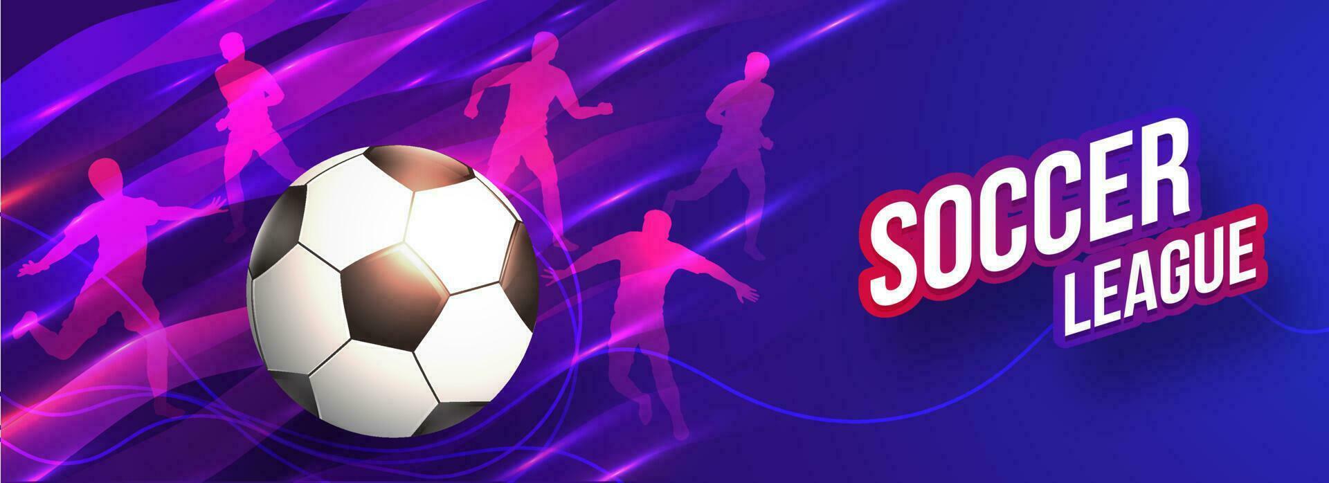 Website header or banner design with realistic shiny football on abstract background for Soccer League game concept. vector