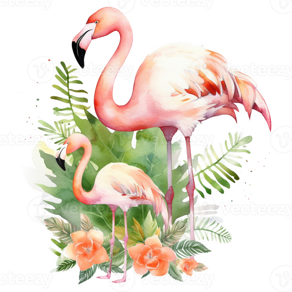 mamma och bebis flamingo vattenfärg konst, generativ ai png