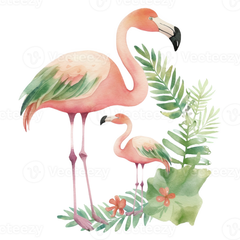 Mom and Baby Flamingo Watercolor Art, png