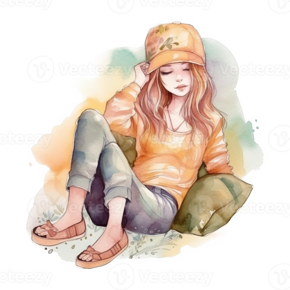 Watercolor Lazy Girl Sublimation Design, png