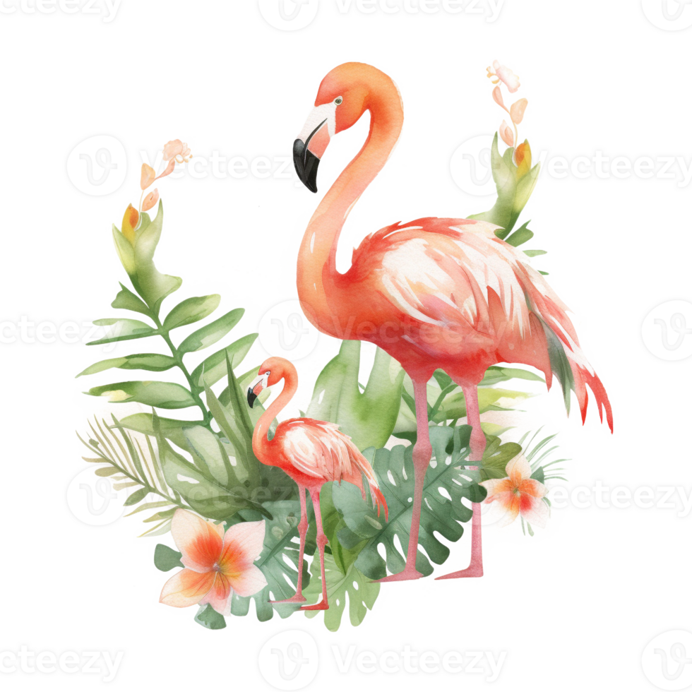 Mom and Baby Flamingo Watercolor Art, png