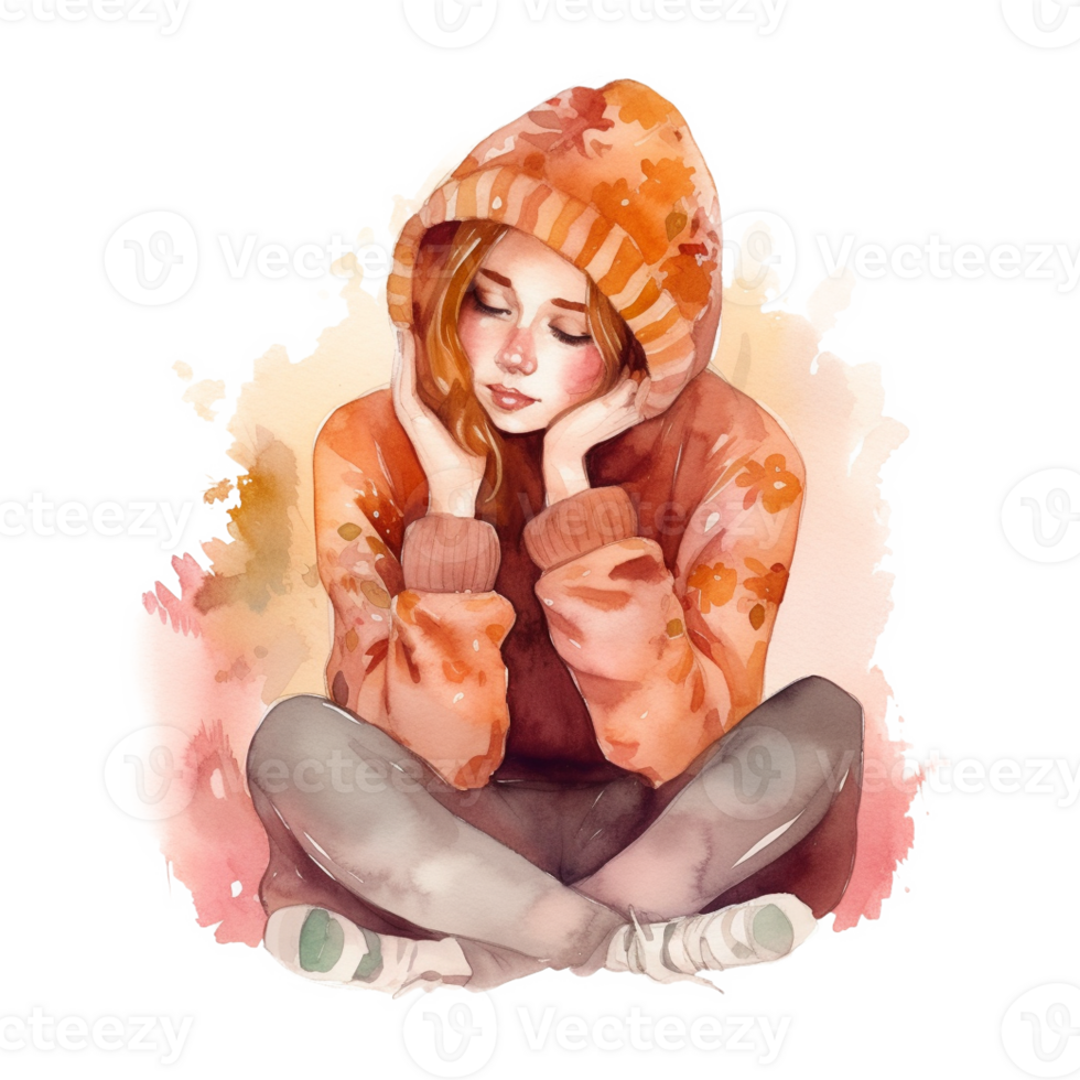 waterverf lui meisje sublimatie PNG ontwerp, generatief ai
