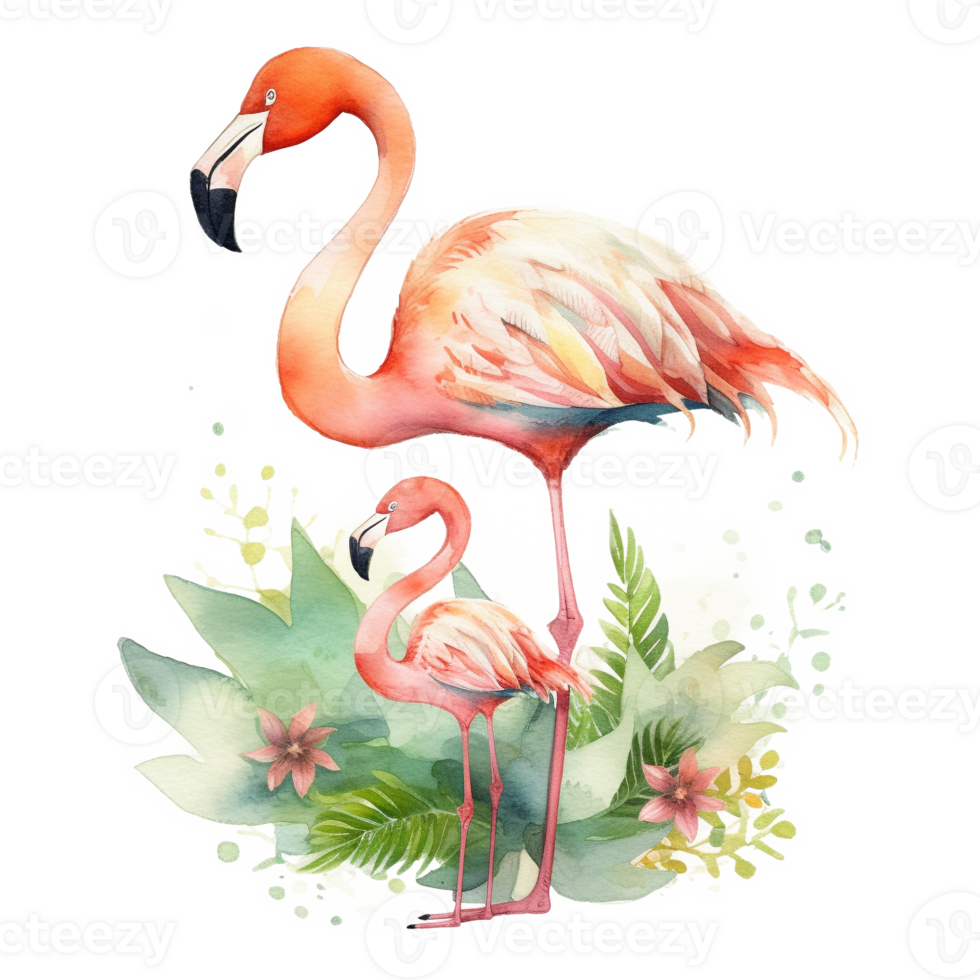 Mom and Baby Flamingo Watercolor Art, png