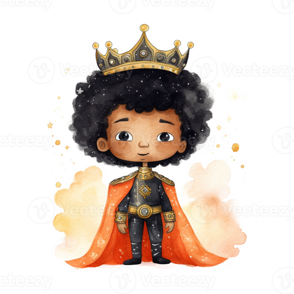 Super Cute Black Prince Watercolor Art, png