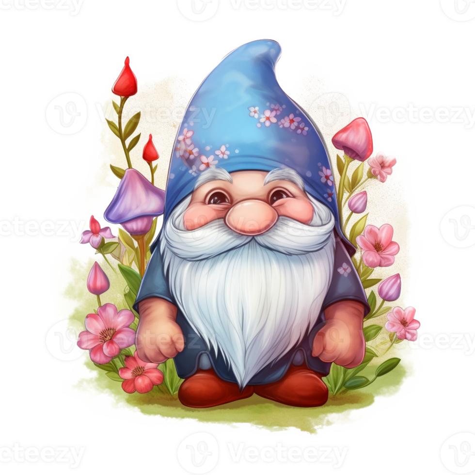 Gnome Floral Watercolor Art, png