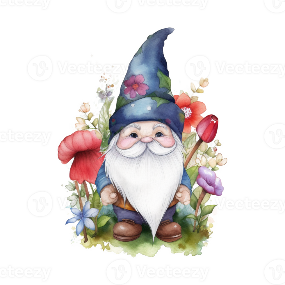 Gnome Floral Watercolor Art, png