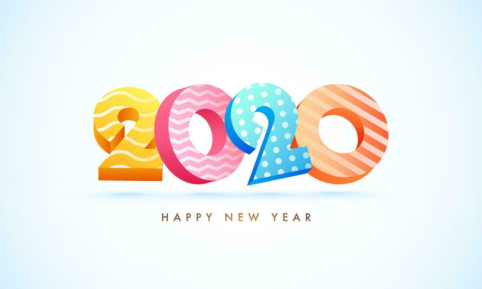 3D text of 2020 in different abstract pattern on white background for Happy New Year celebration. vector