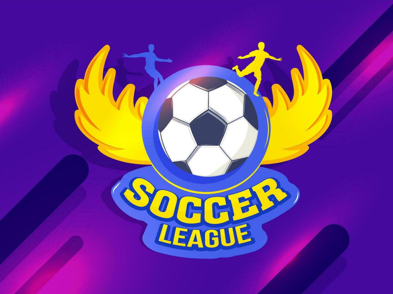 banner or poster design with illustration of Soccer ball covered with flying wings on shiny futuristic technology background for Soccer League concept. vector