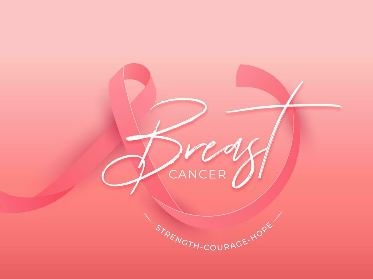 Breast Cancer ribbon and give message as Strength Courage Hope on pink background. Can be used as banner or poster design. vector