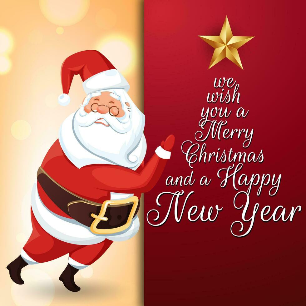 Merry Christmas and Happy New Year message or greeting card design with santa claus character. vector