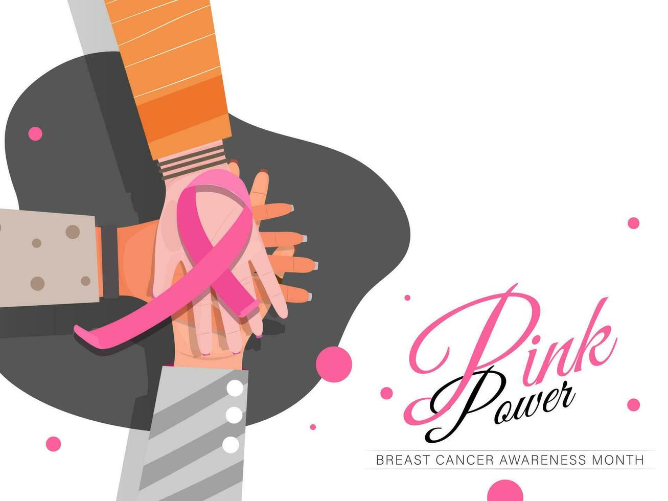 People supporting pink ribbon for Breast cancer awareness month concept. Banner or poster design. vector