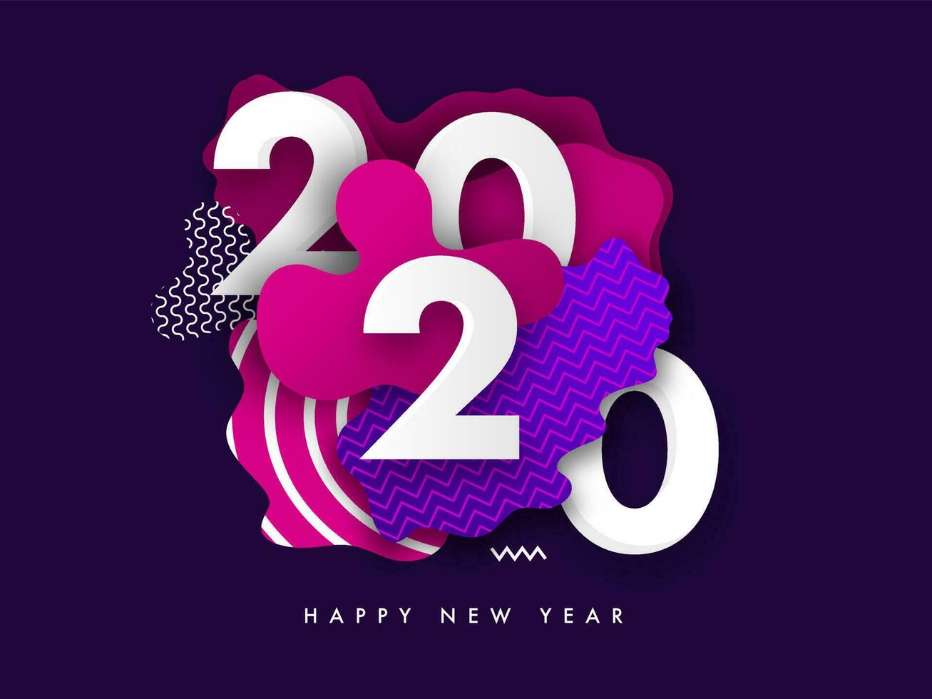2020 text with paper cut abstract pattern on purple background for Happy New Year celebration concept. vector