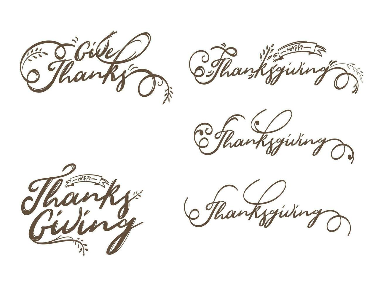 Set of calligraphy text Happy Thanksgiving on white background. vector