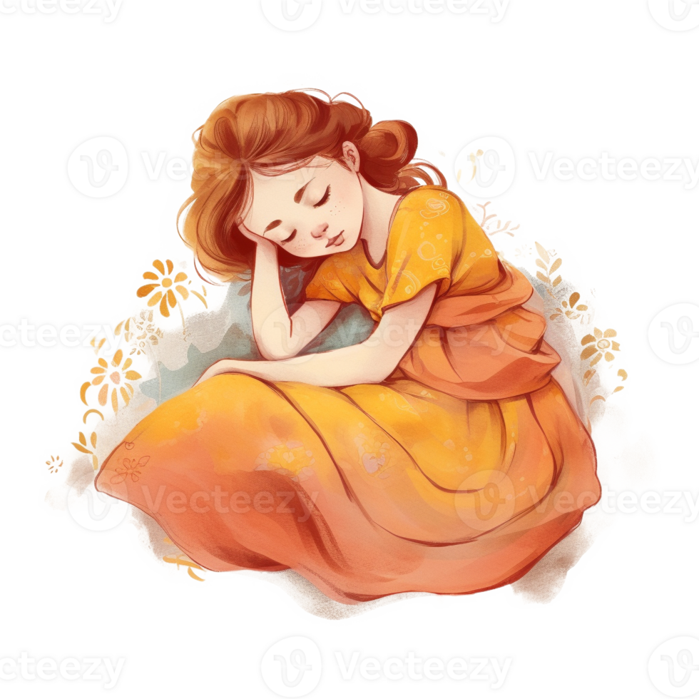 Lazy Slepping Girl Watercolor Art, png