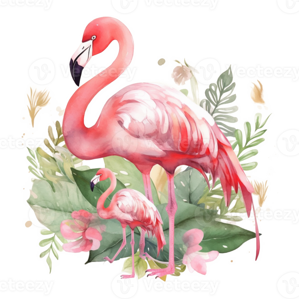 Mom and Baby Flamingo Watercolor Art, png