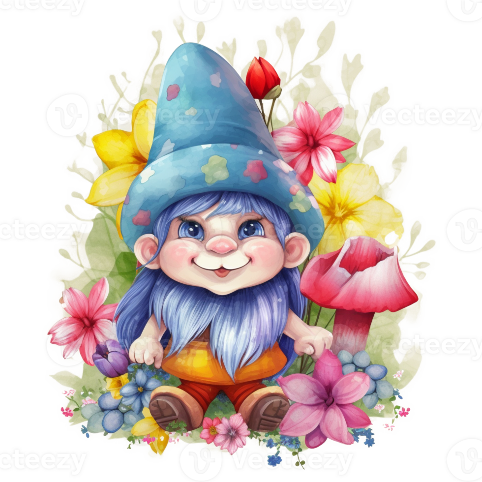 Gnome Floral Watercolor Art, png