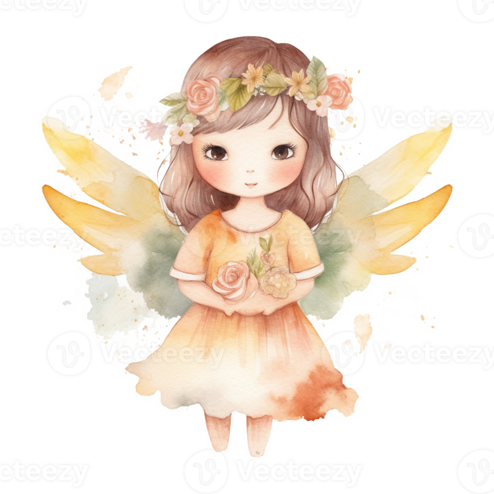 peu fille ange aquarelle art, génératif ai png