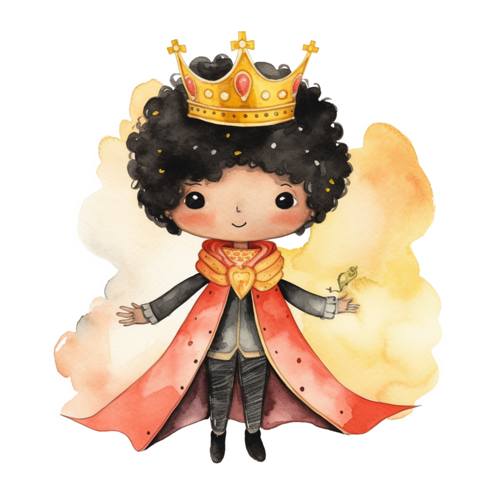 super mignonne noir prince aquarelle art, génératif ai png