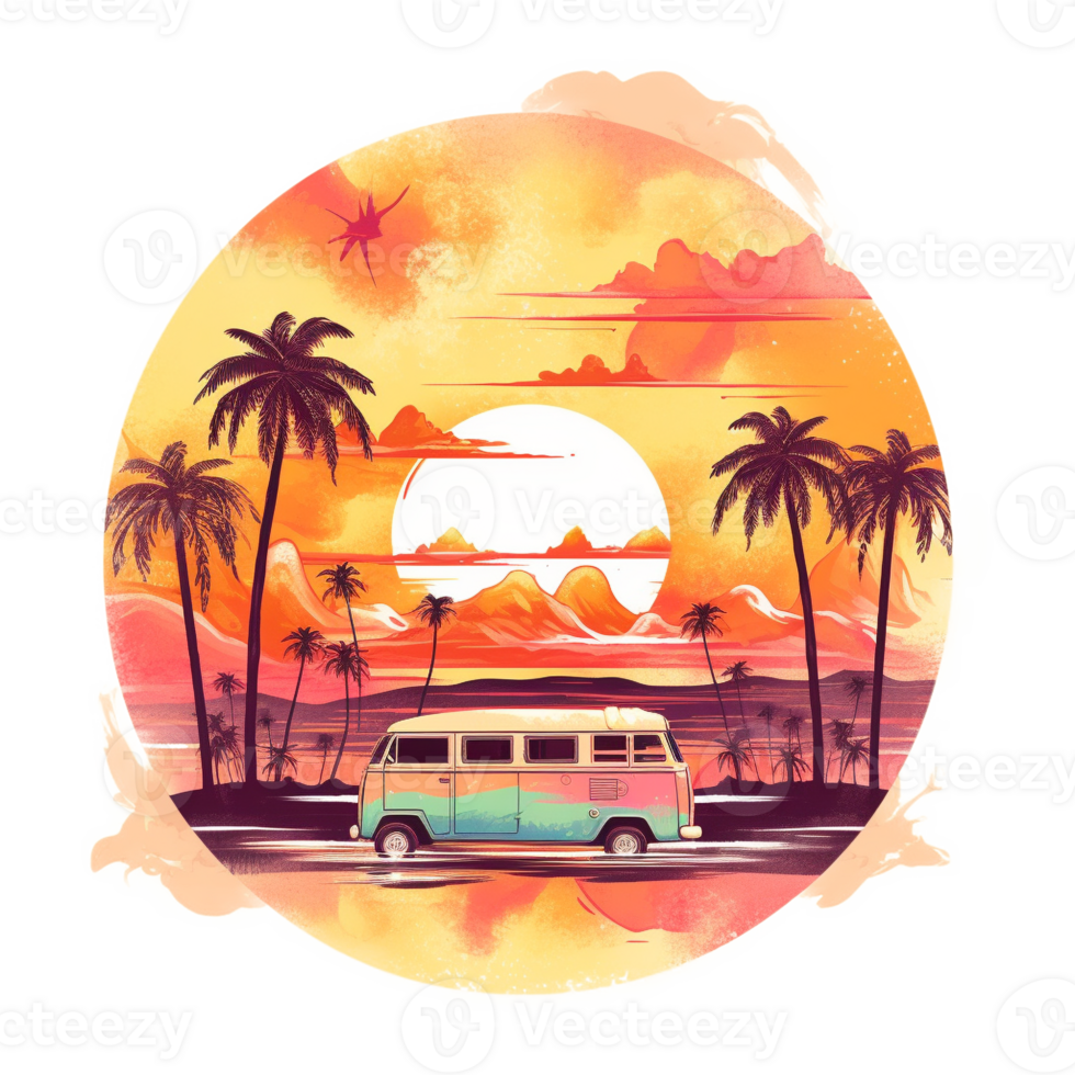 Summer Vacation Sunset Watercolor Art, png