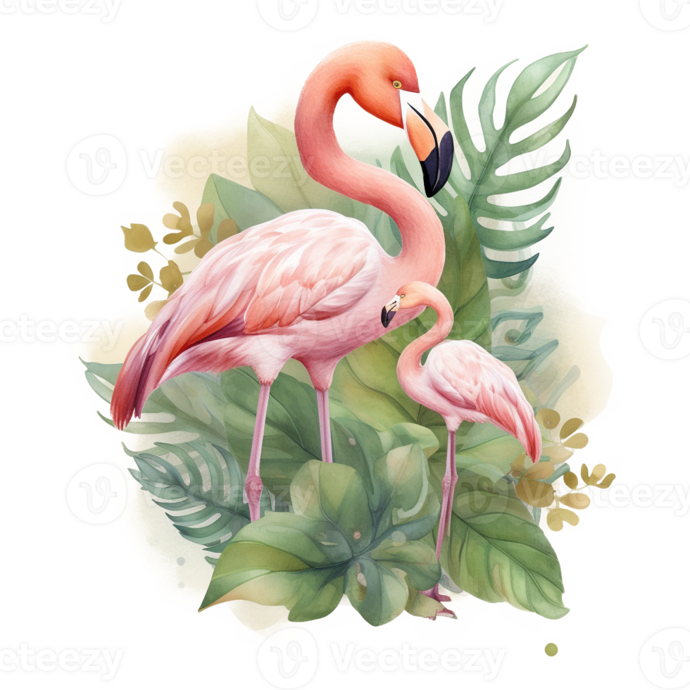 Mom and Baby Flamingo Watercolor Art, png