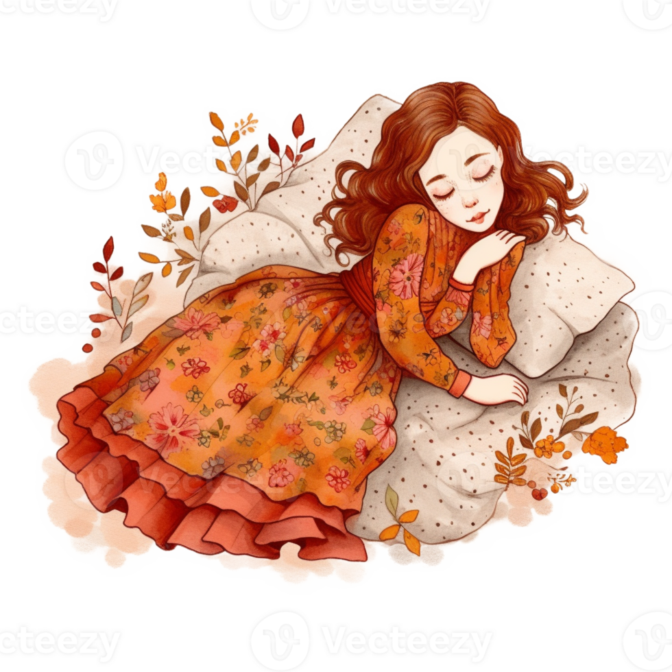 Lazy Slepping Girl Watercolor Art, png