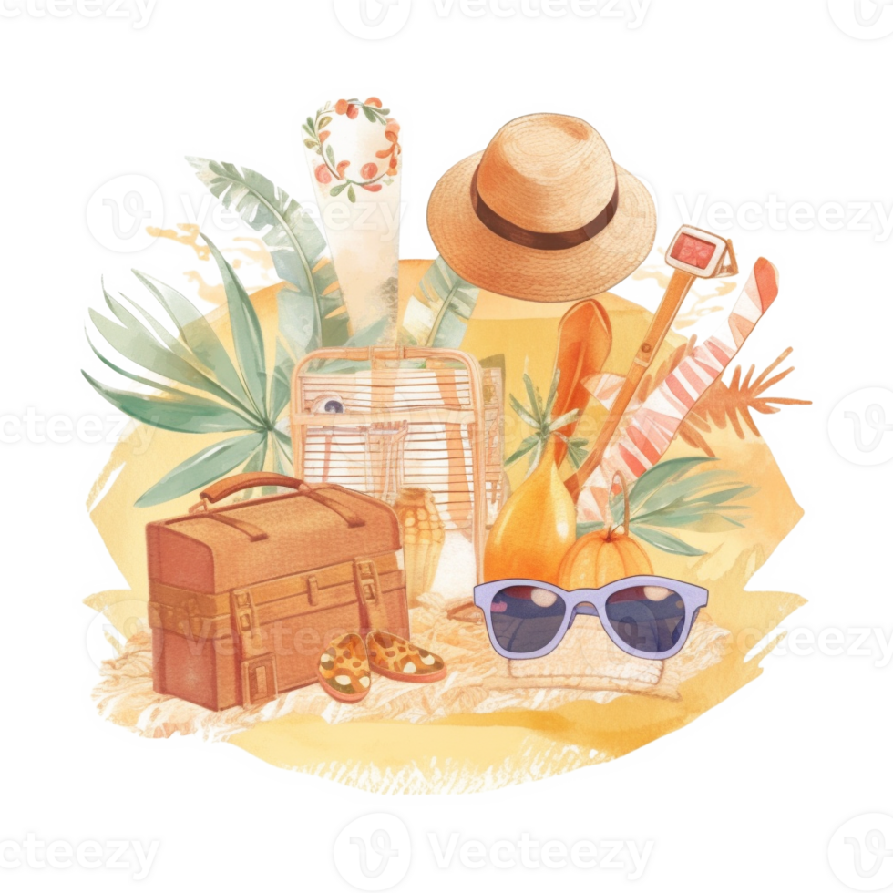 Summer Vacation Watercolor Art, png