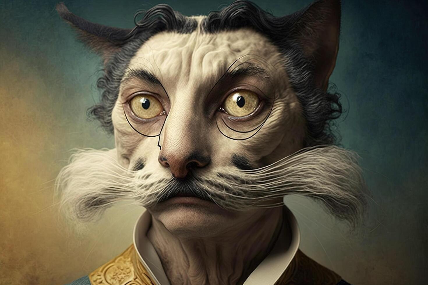 Cat as Salvador Dali famous historical character portrait illustration photo