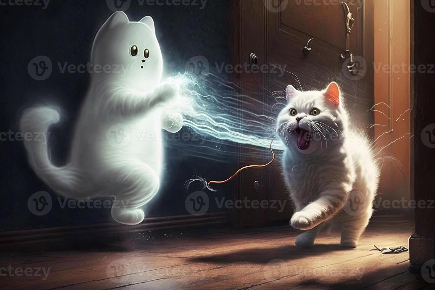 Cat catching a ghost portrait illustration photo