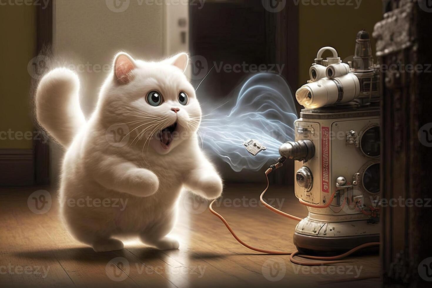 Cat catching a ghost portrait illustration photo
