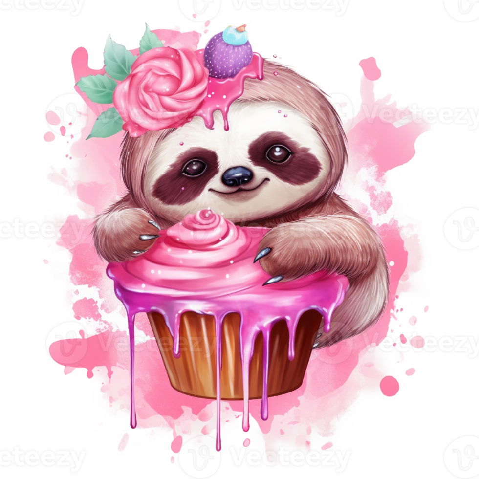 Cup Cake Sloth Pink Subliamtion Design, png