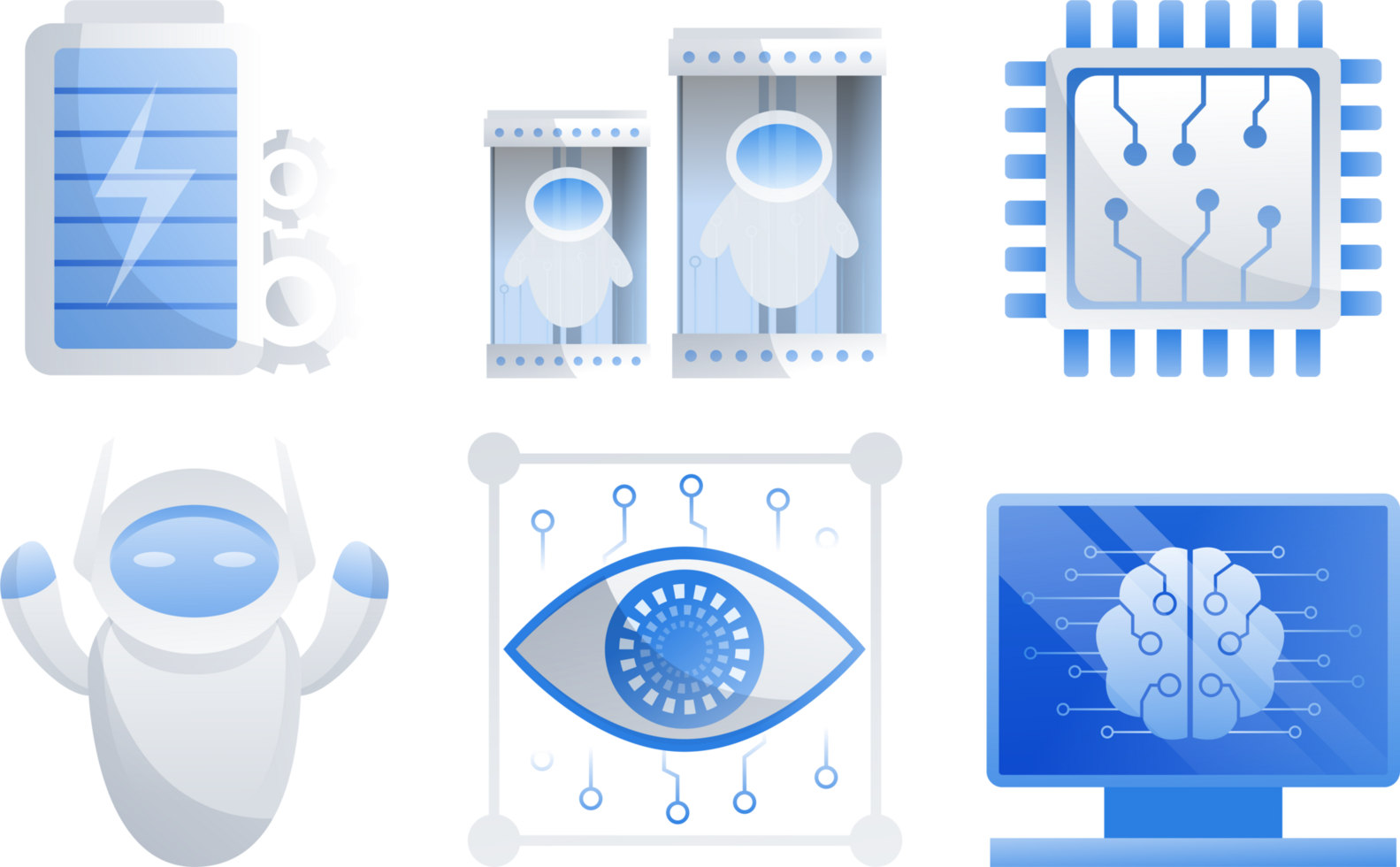 Artificial intelligence icon set element design illustration. AI technology and cyber elements. Futuristic technology service and communication artificial intelligence concept png