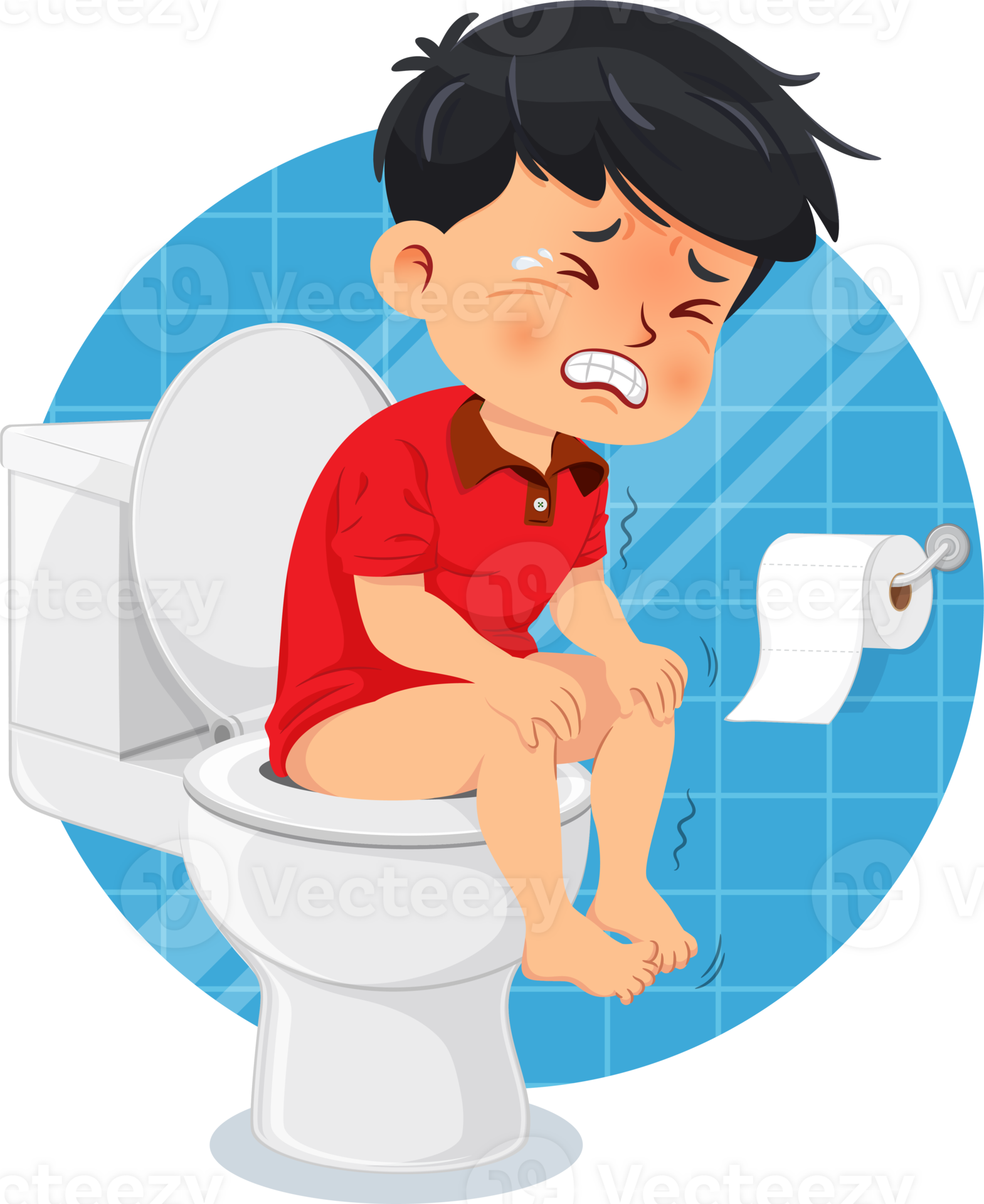 Little boy sitting on the toilet. He has suffered from diarrhea or
