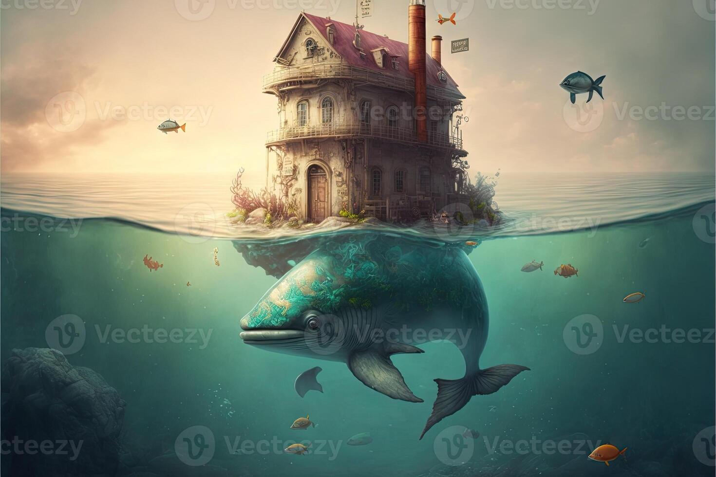 it seems an island but it is a whale below the water illustration photo