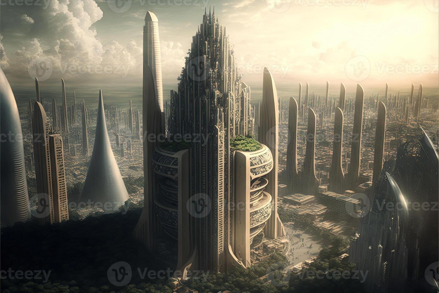 Megalopolis of the future futuristic city skyline panorama illustration photo