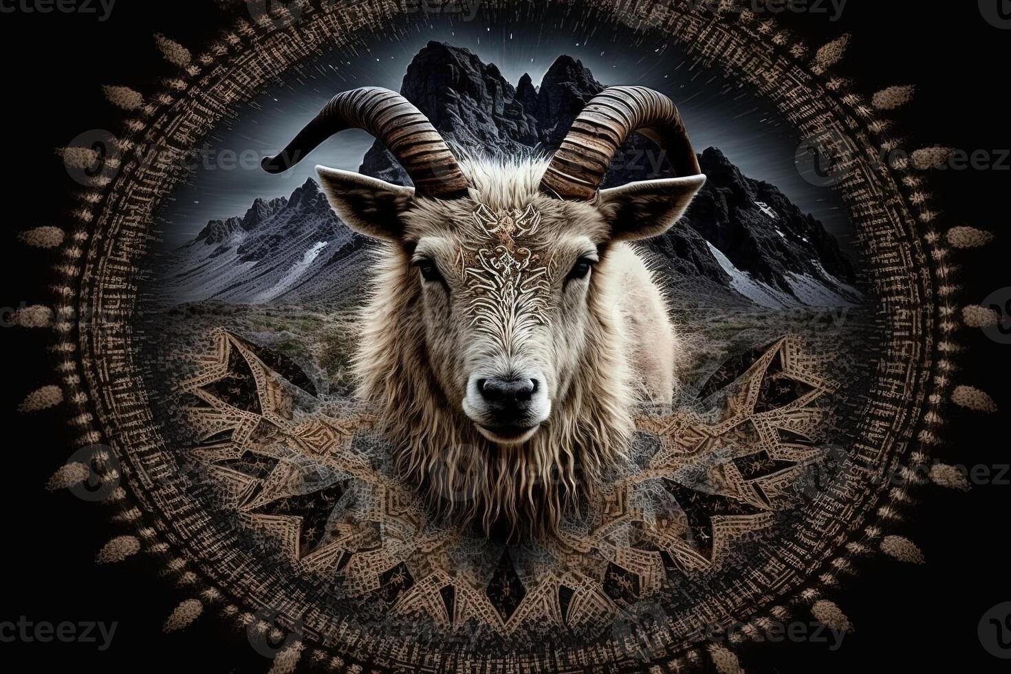 Mountain goat Animal mandala fractal illustration photo