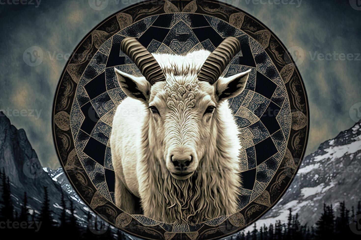 Mountain goat Animal mandala fractal illustration photo