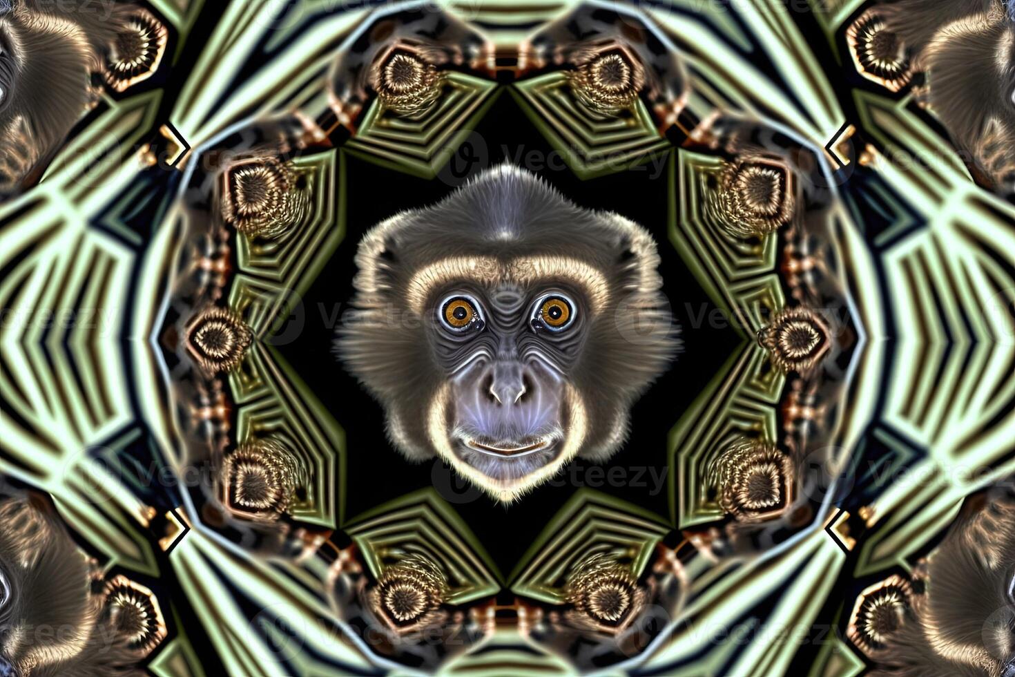 mono animal mandala fractal ilustración generativo ai foto