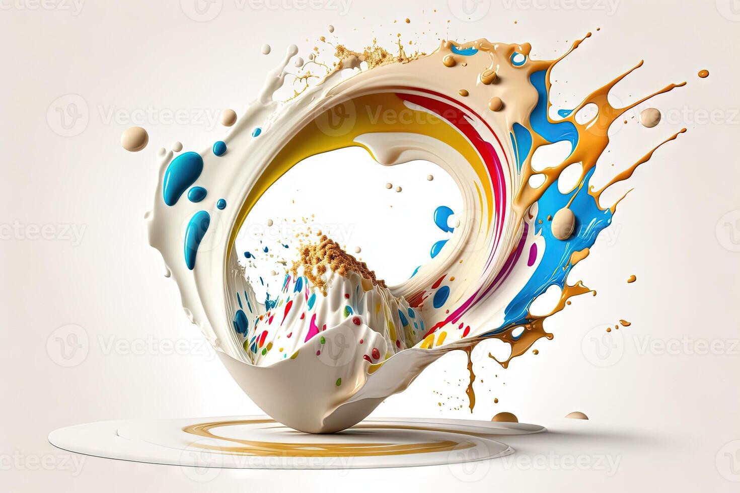 cereal fruit muesli healthy smoothie drops falling in glass. Healthy summer drink, berry milkshake or smoothie illustration photo