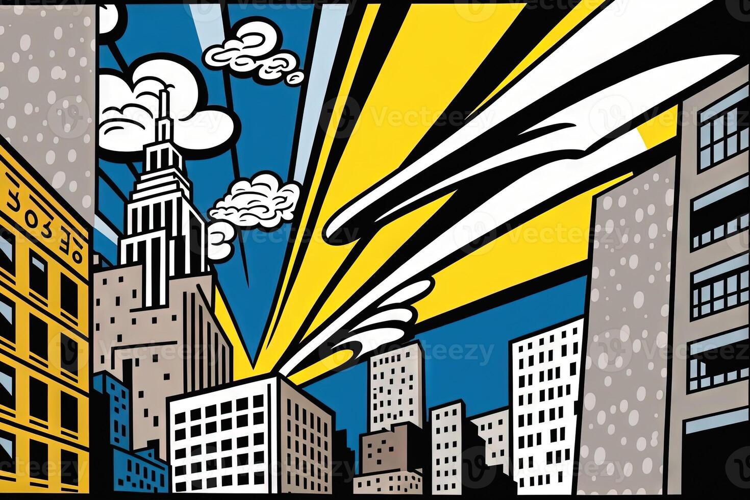 Roy Lichtenstein style imaginary representation new york city if painted by artist illustration photo