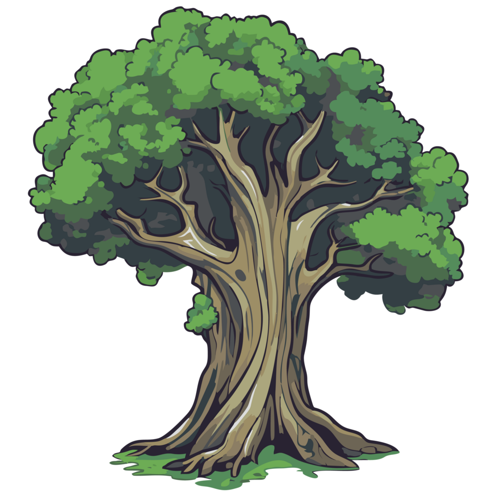Cartoon hand drawn green tree isolated png