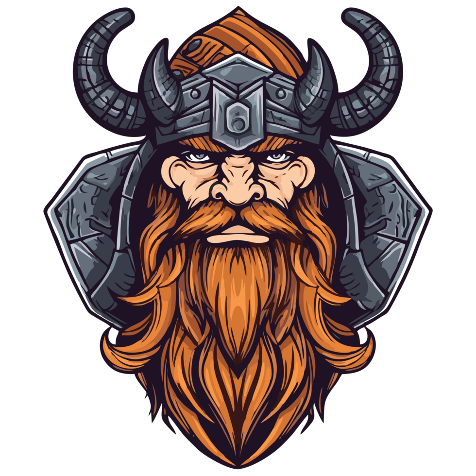 Viking warrior with horned helmet and beard png