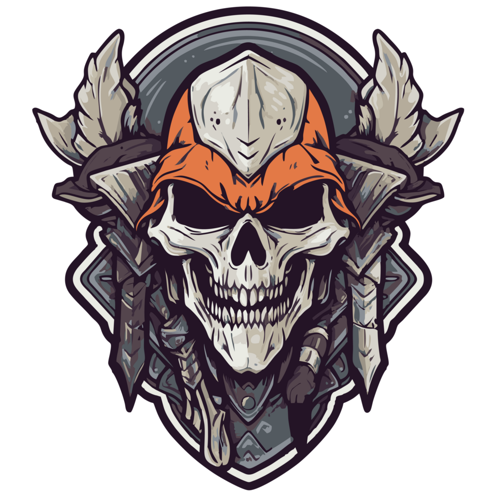 Illustration of a viking skull in helmet and armor png