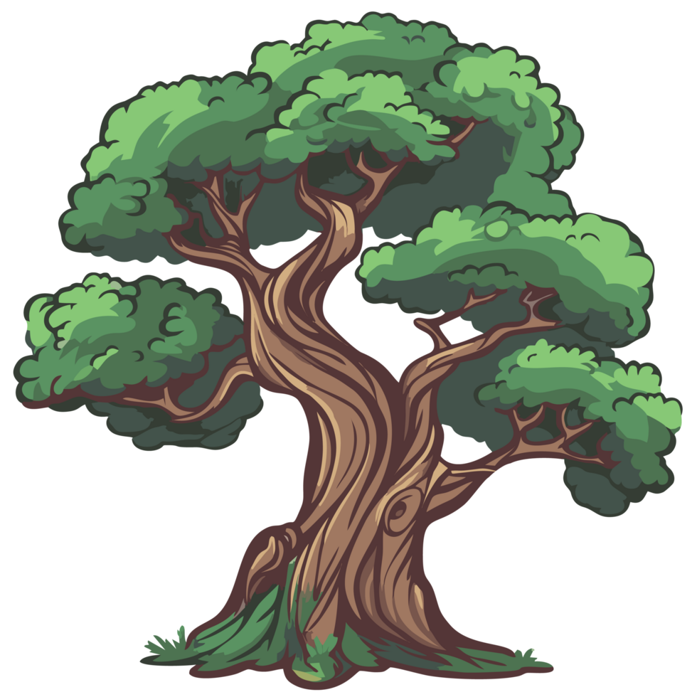 Cartoon illustration of a tree with green leaves png