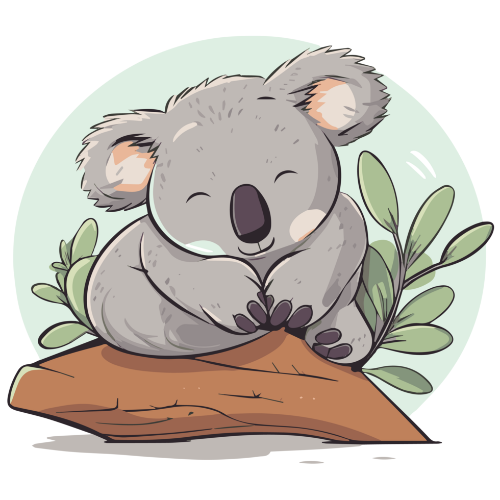 Cute cartoon koala is sitting on a tree branch png