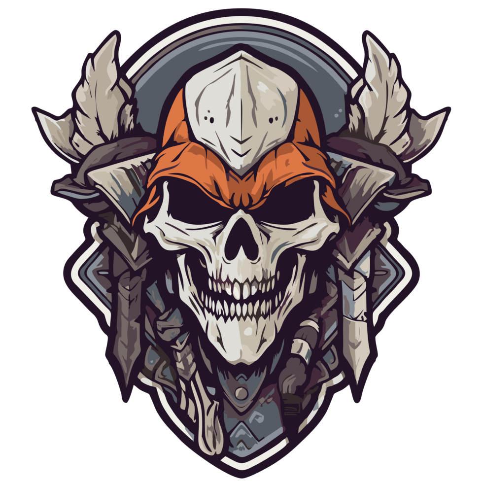 Illustration of a viking skull with wings and helmet png