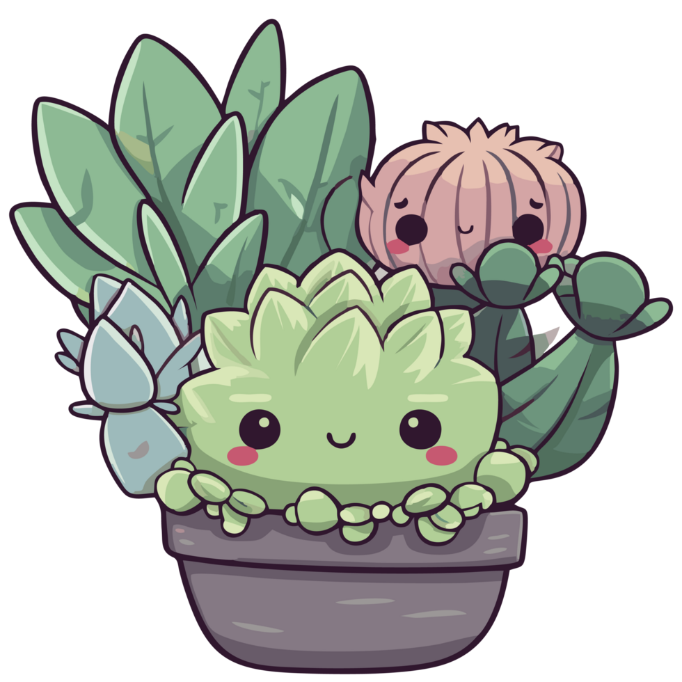 Cactus plants kawaii cartoon png