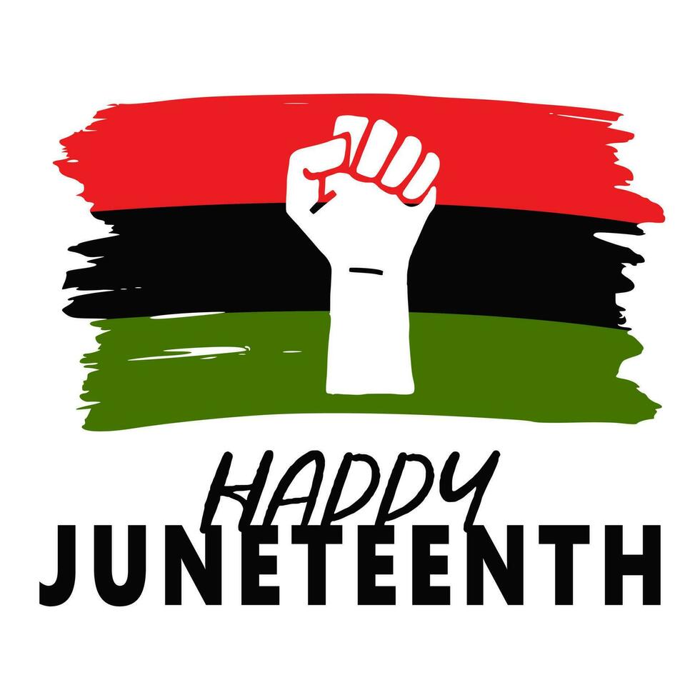 A Clenched Fist Symbolizing Freedom Day and African American Independence Day On Textured Red, Black, Green Flag. Happy Juneteenth. Vector Illustration Isolated On White