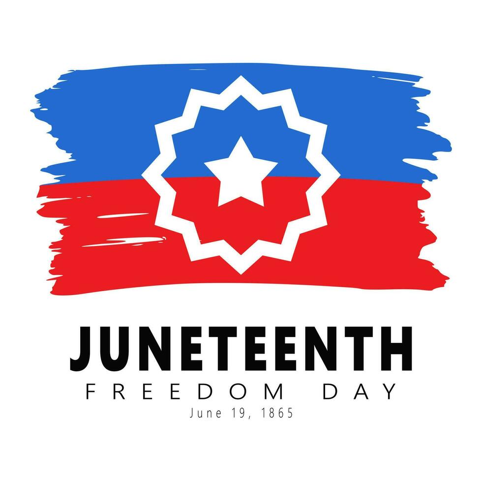 Juneteenth Freedom day greeting card. Textured Red and Blue Flag of Juneteenth. National African American Independence Day, emancipation day. June 19, 1865. Vector illustration On White Background